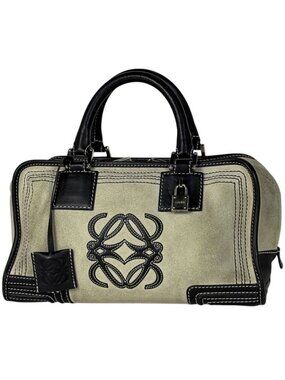 Loewe Amazona 28 Anagram Logo Handbag Suede Light Gray Black